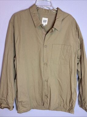 GAP Light Tan Camel Button-Front Shirt Shacket Jacket